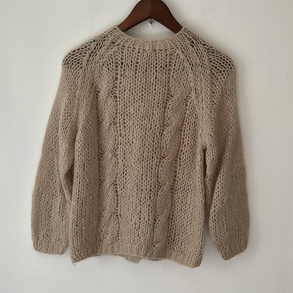 Handmade Mohair Blend Cardigan Cable Open Knit Champagne Blush - Size Small - Picture 2 of 8